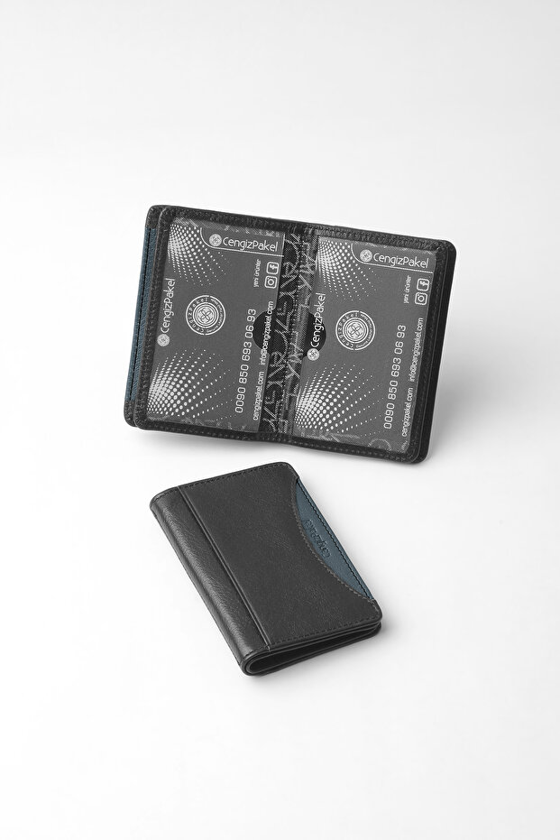 Genuine Leather Unisex – Slim Design Multi-Compartment Card Holder - 2525 - Black/Parliament