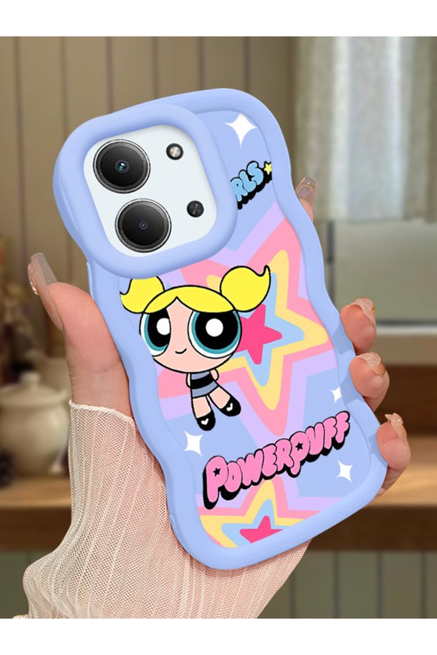Redmi 15C 5g Compatible Case Camera Protector Blue Silicone Couple Phone Case Powerpuff Pattern