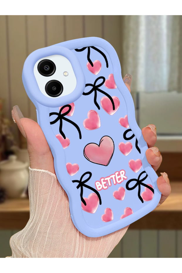 Samsung Galaxy A06 Compatible Case Camera Protector Blue Silicone Couple Phone Case Heart Pattern