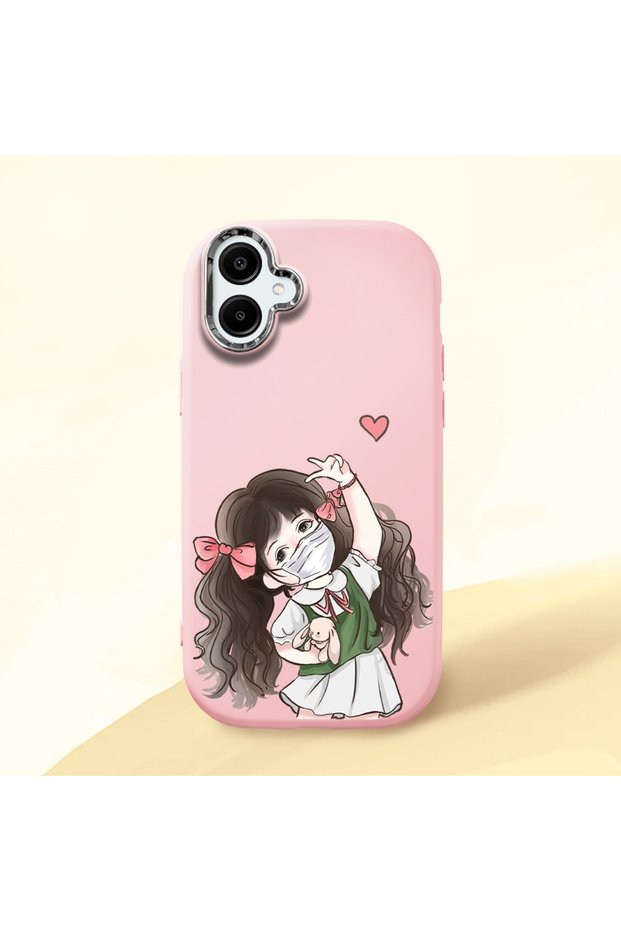 Samsung Galaxy A06 Compatible Case Camera Protective Pink Silicone Couple Phone Case Girl Patterned