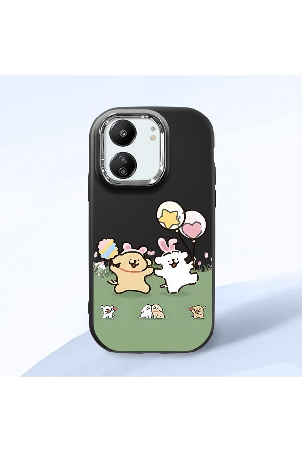Redmi 13C Compatible Case Camera Protector Black Silicone Couple Phone Case with Line Pattern
