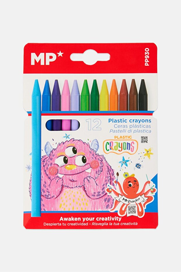 12 Pieces Plastic Crayons, Multicolor - 1