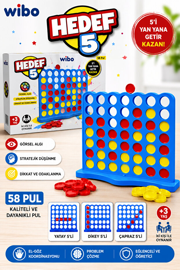 Target 5 Strategy Game: Put 5 in a Row and Win 58 Pieces - a Brain and Mind Game for 2 Players