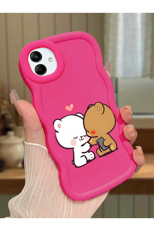 Samsung Galaxy A04 Compatible Case Camera Protective Red Silicone Couple Phone Case Cute Pattern