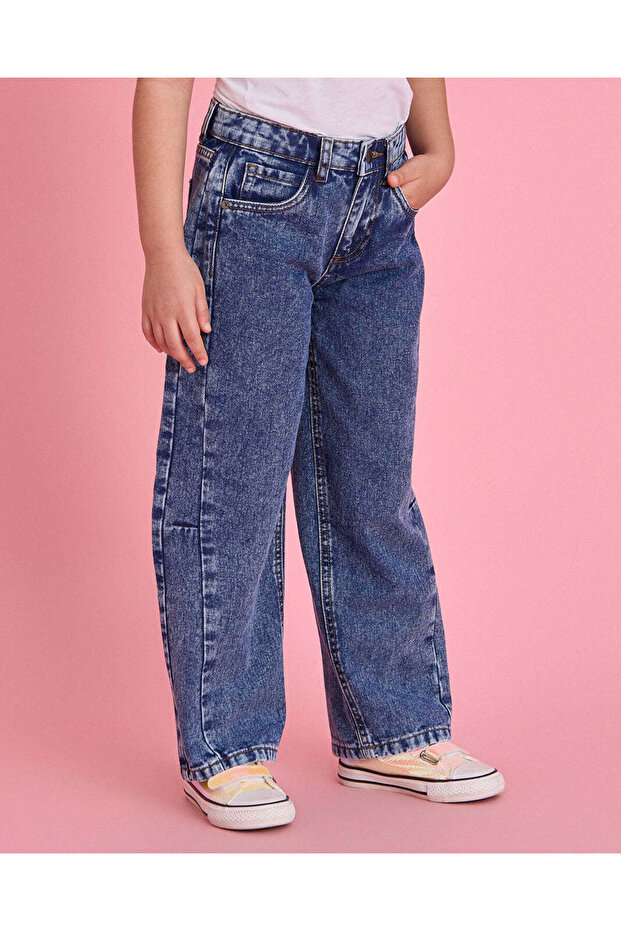 Girls Blue Wide Leg Jeans