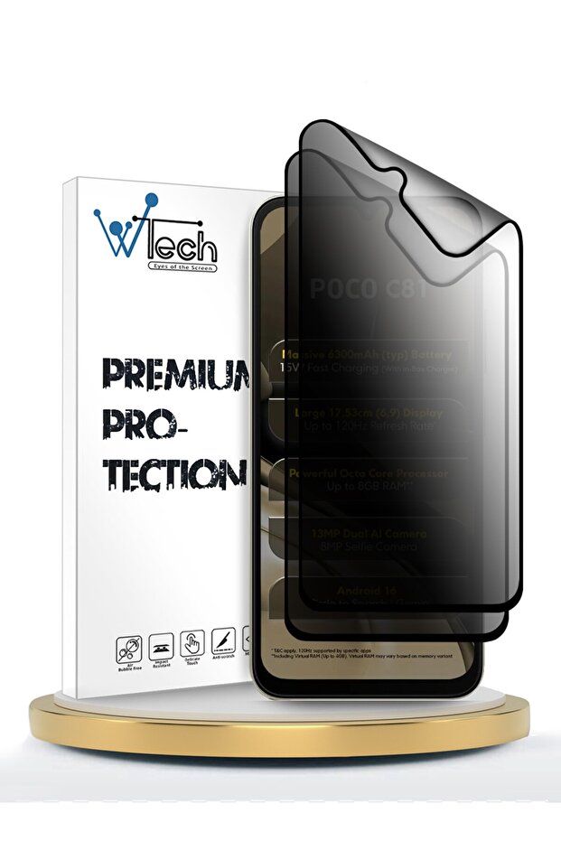 Xiaomi Poco C81 4G 2026 Premium Nano Ceramic Privacy Full Cover Matte Flexible 2 Pack Clear/Black