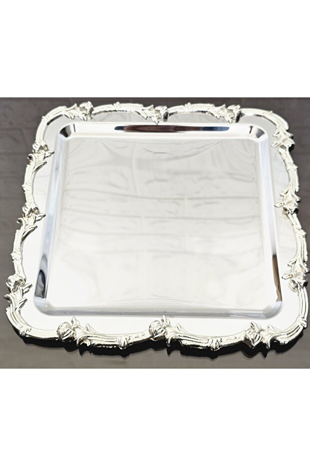 2 Pieces Presentation Tray Lalezar Full Silver Tray 22 cm