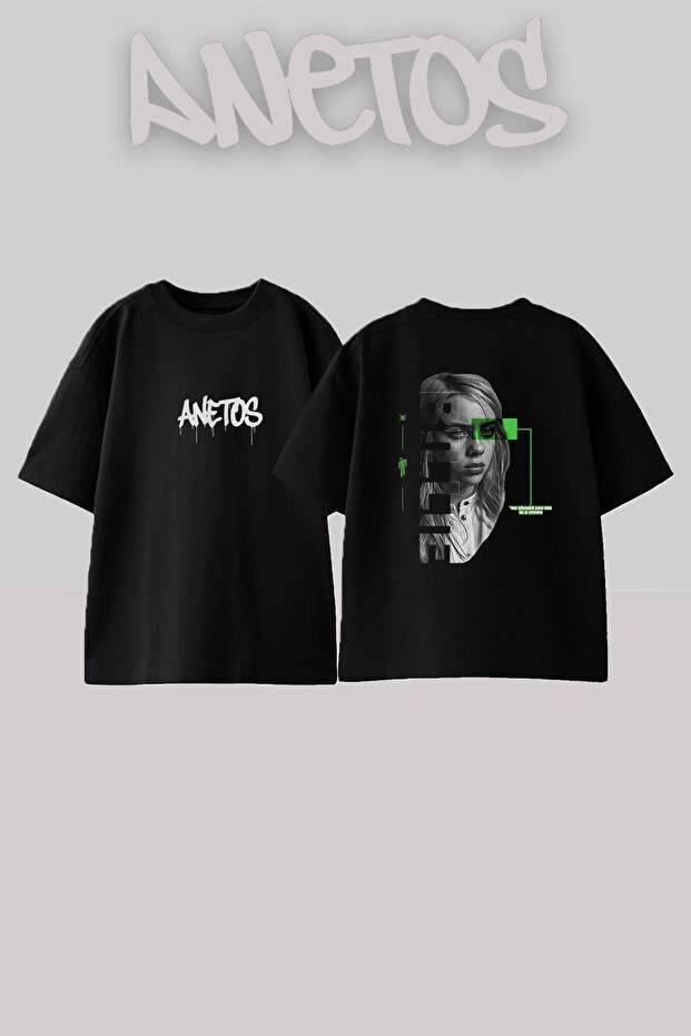 Billie Eilish_161 Design Printed Oversize Black T-Shirt