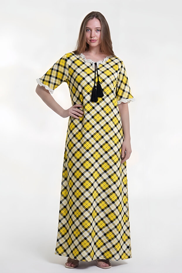 Women's Cotton Plaid Print Homewear Dress