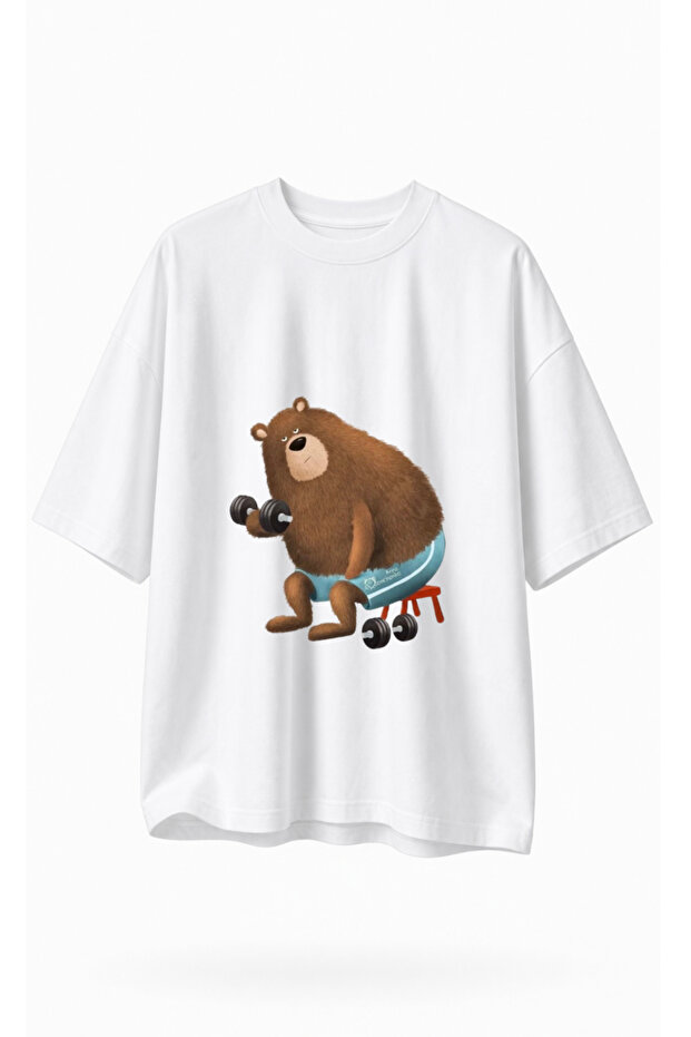 Weightlifting Bear Printed Oversize T-Shirt