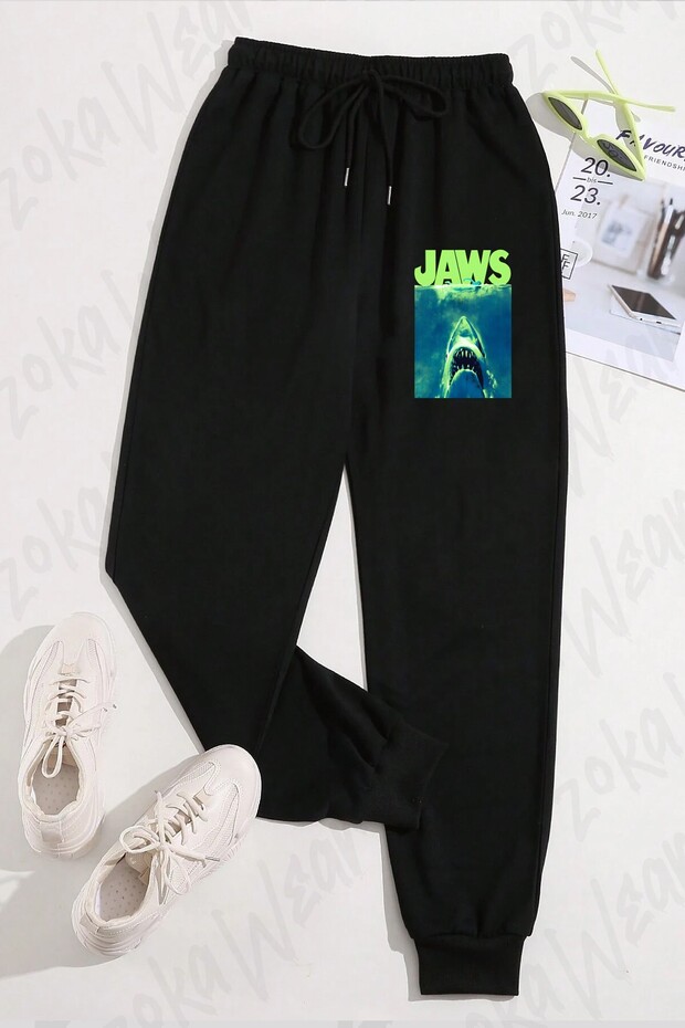 Unisex Jaws Surfacing Neon Poster Printed Sweatpants