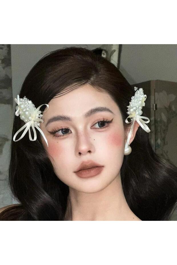 1pair 1/2pcs French Ballet Style Imitation Pearl Bow Ribbon Women Hairpin Sweet Simple Elegant Bangs