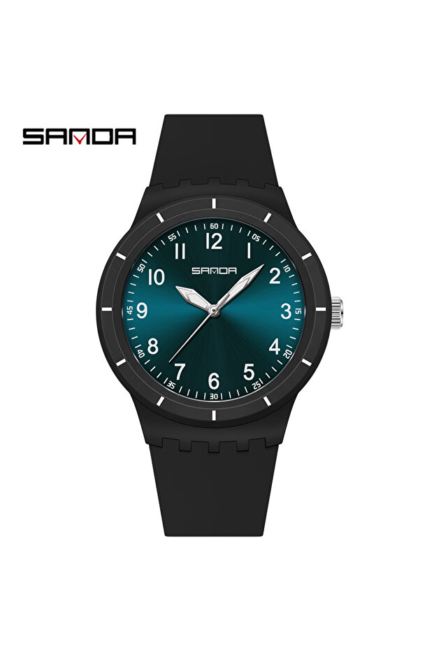 Black Blue SANDA New 9075 Fashion Student Quartz Watch Simple Waterproof Silicone Strap Night Light