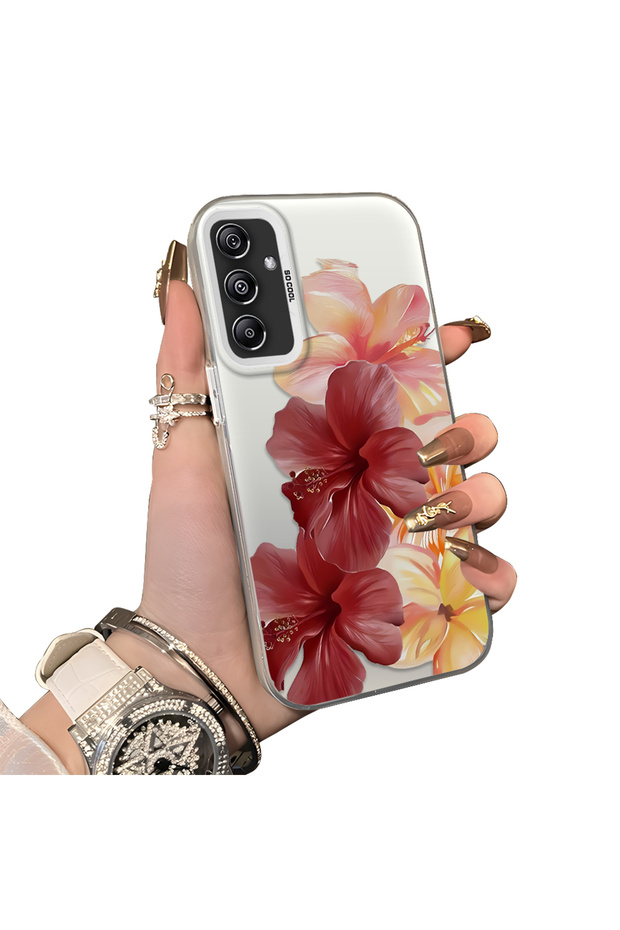 Samsung Galaxy A24 Compatible Silicone Edge Hard Back Case Couple Phone Case with Floral Pattern