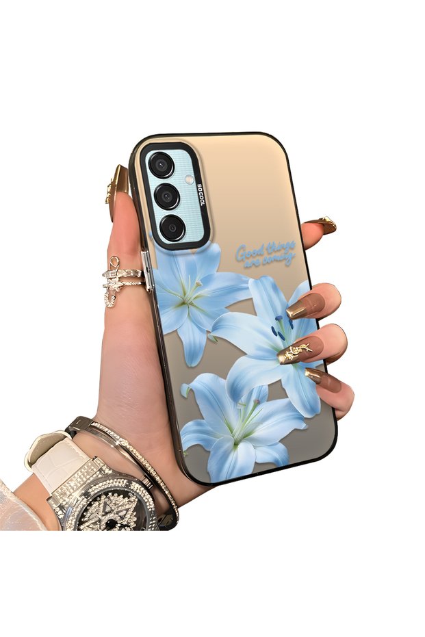 Samsung Galaxy M15 Compatible Silicone Edge Hard Back Case Couple Phone Case with Floral Pattern