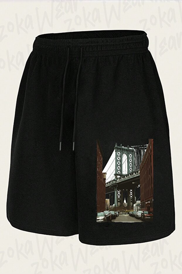 Unisex Brooklyn Bridge Design Printed Shorts