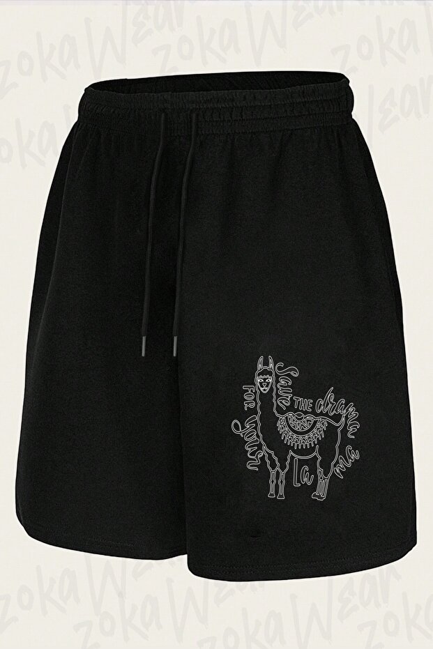 Unisex Lama Design Printed Shorts