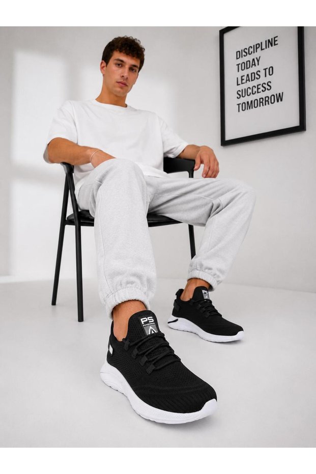 Pasomia Unisex Black-White Breathable Lightweight Flexible Knitwear Sneaker Sports Shoes 062