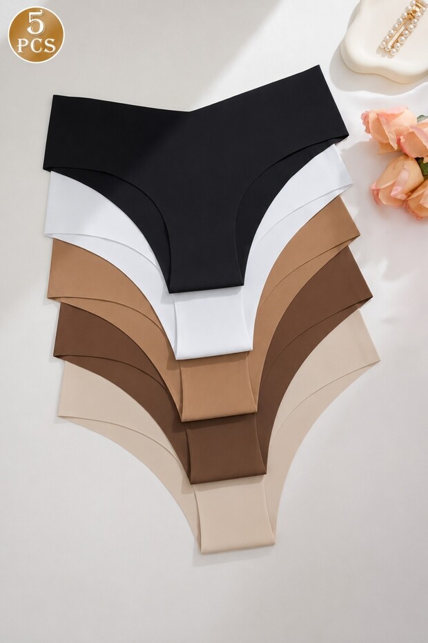 . 5-Piece Low Waist Laser Cut Ultra Flexible Comfortable Women's Sports Fitness Daily Panties Set