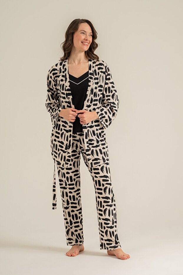 Women's Black Dressing Gown Set Pc9302-S-V1