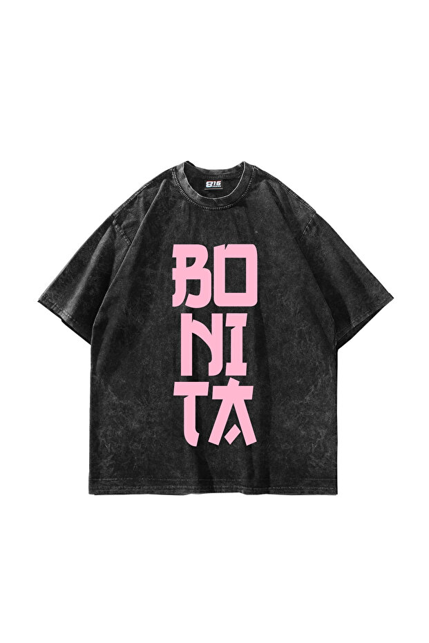 Bonita Pink Pink Lettered Washable Black Oversize Tshirt