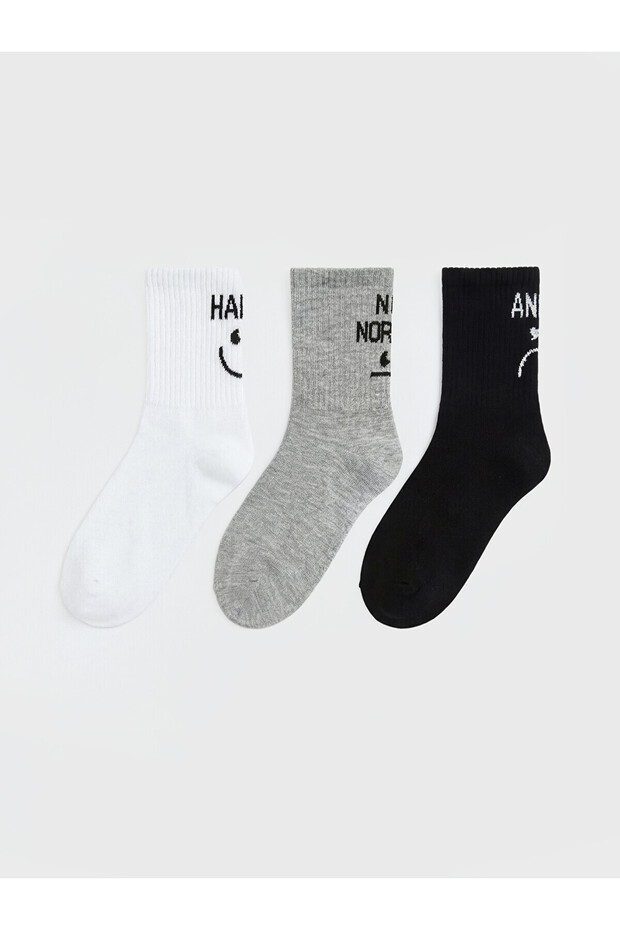 Alita City Farkıyla Lcw Dream White Printed 3-Pack Women's Socks