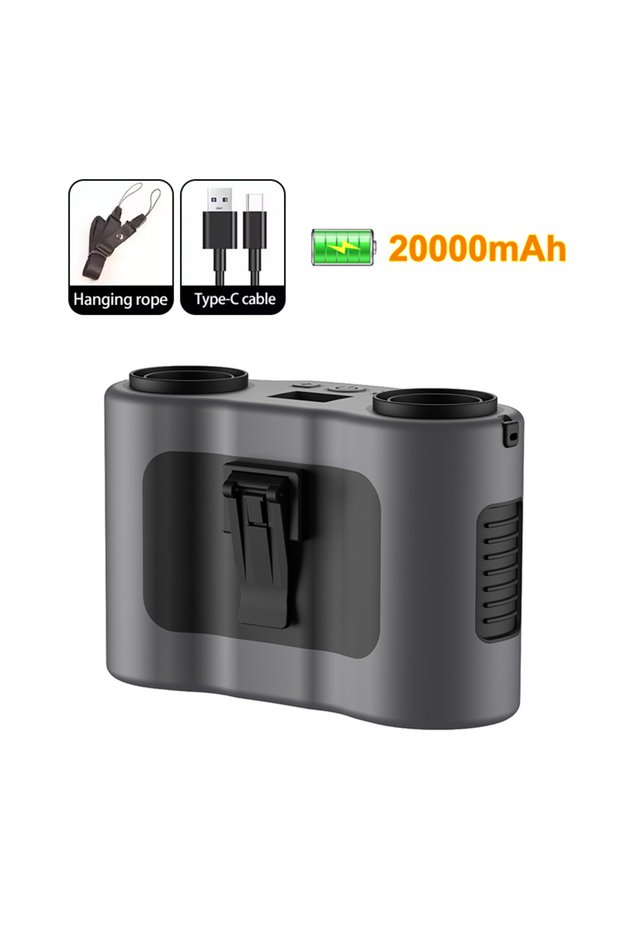 Gray 20000Mah Waist Fan Portable Clip Fan With Double Wind Outlet Mini Wearable Hanging Neck Fan For