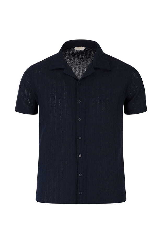 Navy Blue Regular Fit Apache Collared Shirt