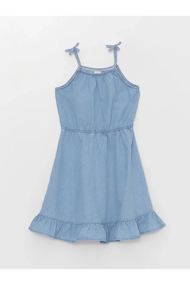 Girl's Square Collar Jean Dress