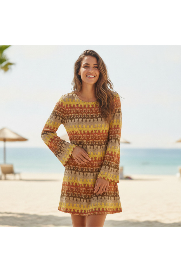 Women's Beachwear Patterned Backless Dress Bb2648