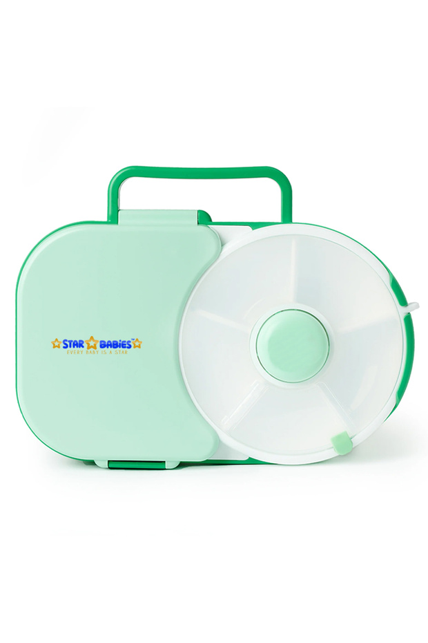 Compartment Lunch Box With Detachable Spinner Set & Carry Handle - Green