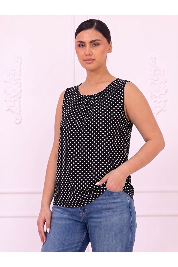Women's Plus Size Viscose Strap Blouse with Dotted Pattern