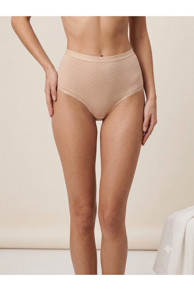 6 Pieces of 100% Cotton, Non-Marking, High Waist Jacquard-(Perforated Fabric) Plus Size Women's Panties