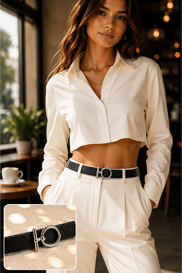 Women's Leather Belt with Buckle, Stylish Design
