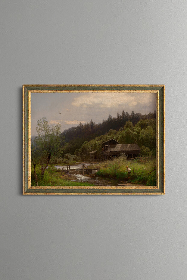 Farmhouse Next to the Stream - Vintage Patterned Painting - Fine Model