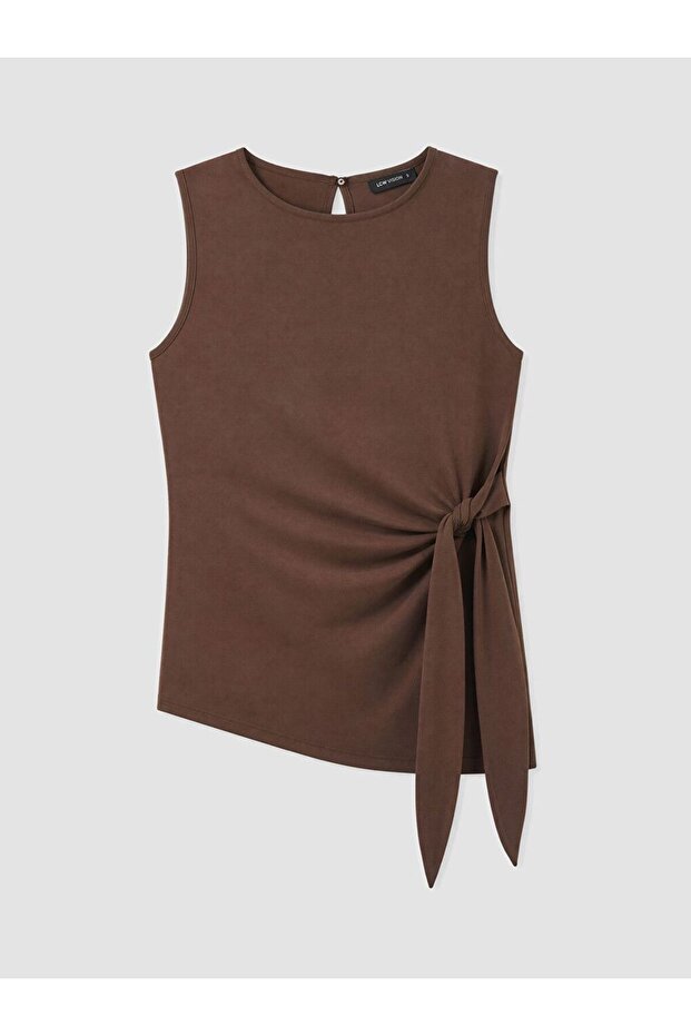 Lcw Vision Brown Crew Neck Gathered Blouse