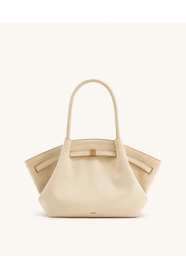 Hana Medium Tote Bag -Faux Suede- White