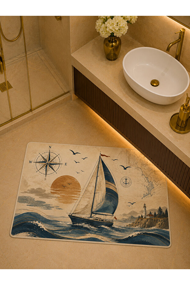 Non-Slip Base Washable Bathroom Mat Set Digital Printed 40X60-50X70-60X90'Cm
