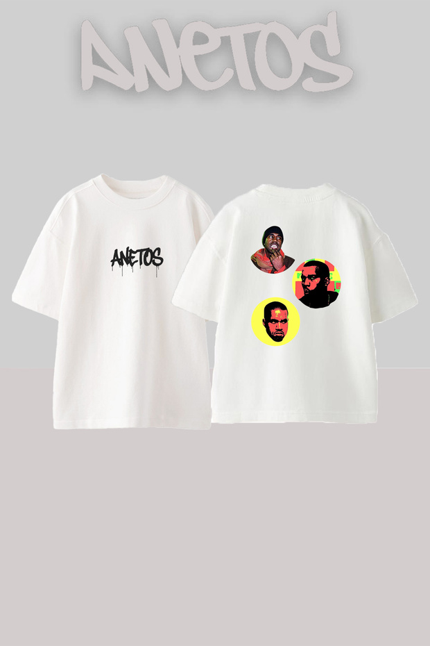 تي شيرت أبيض كبير الحجم مطبوع بتصميم Kanye West_69 للجنسين