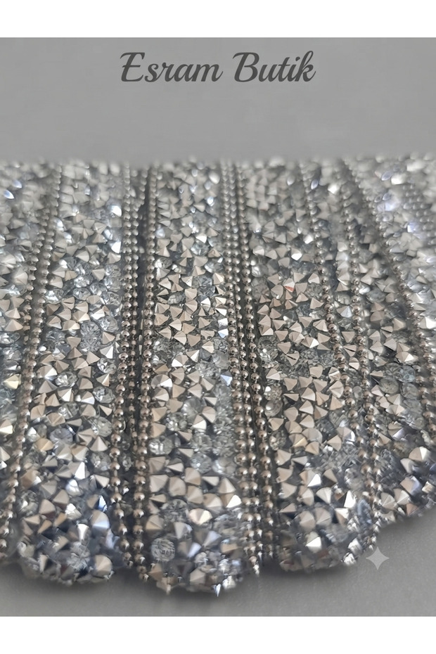 Silver Stone Applique Strip - Iron-On Decorative Strip Ornament and Accessory Material 1.5 cm Wide X 1 Meter