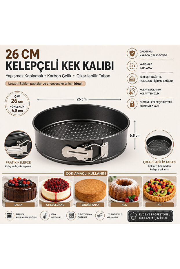 26 cm Springform Cake Pan Non-Stick Coated Carbon Steel Cake and Cheesecake Mold with Removable Base