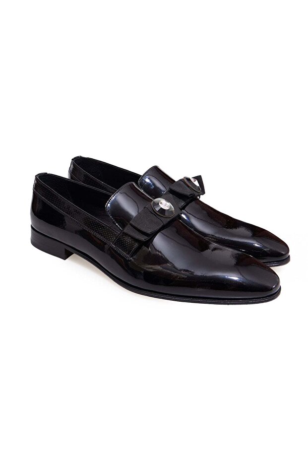 Black Color Laceless Genuine Leather Men's Shoes