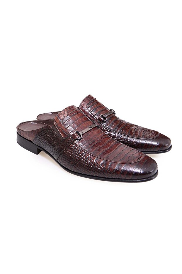 Brown Laceless Genuine Leather Men's Half Shoes