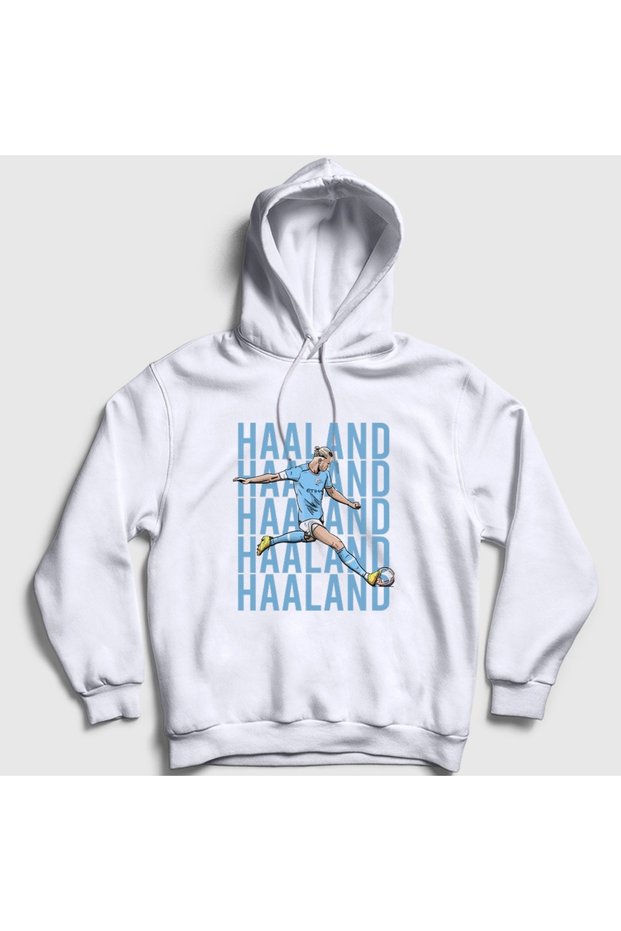 Unisex White Pop Art Erling Haaland Football Hooded Sweatshirt 615654Tt