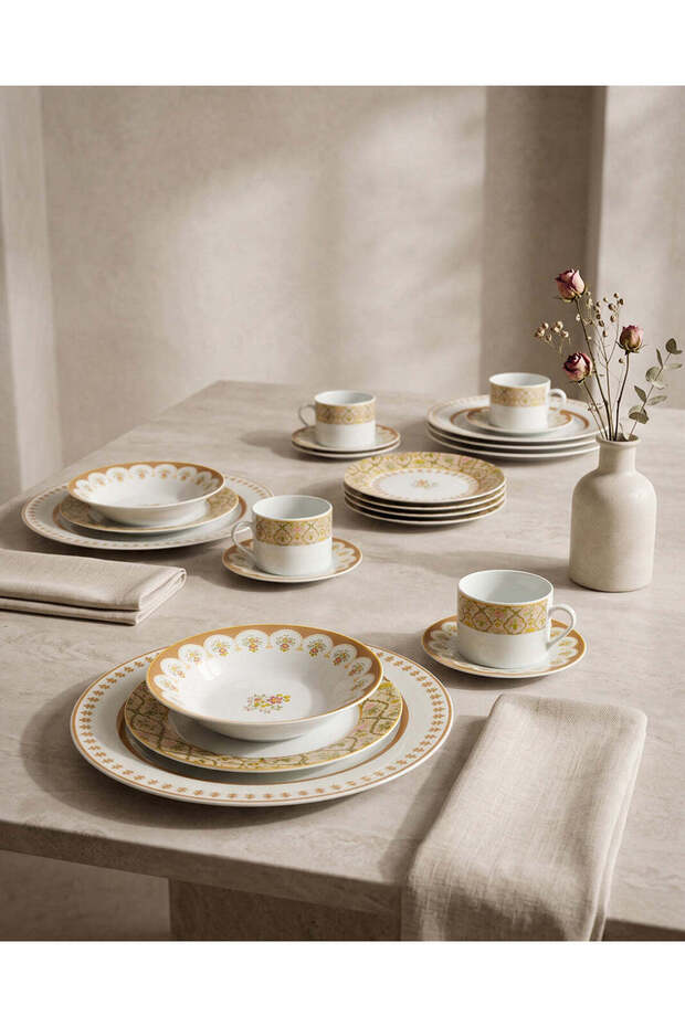 White And Gold Floral Dinner Set (20 Piece)