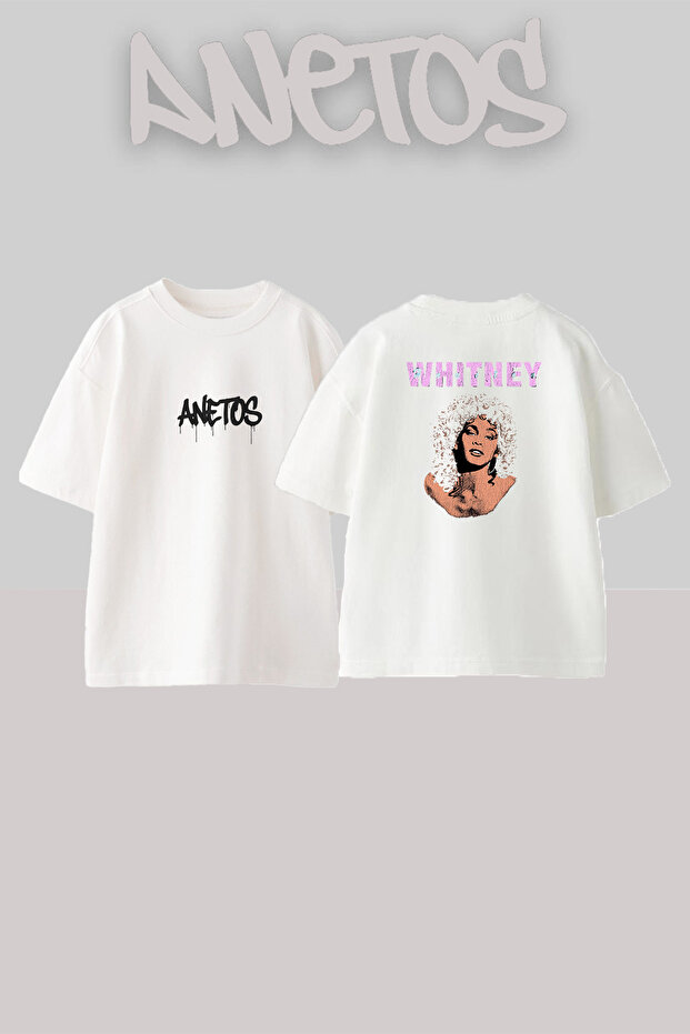 Whitney Houston Design Printed Unisex Oversize White Tshirt