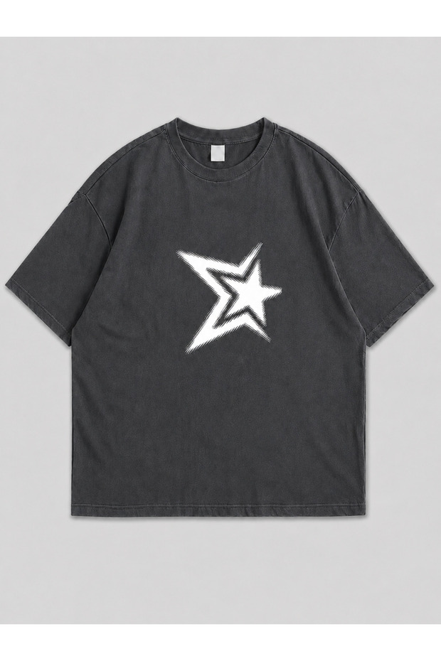 Unisex Y2K Star Printed Oversized T-Shirt Smoked