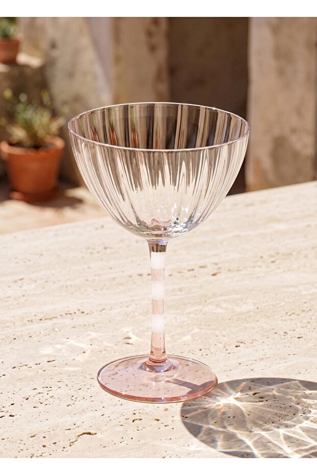 Footed Glass Ice Cream Bowl Pink White 280 ml