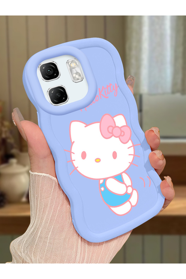 Infinix Hot 50I Compatible Case Camera Protector Blue Silicone Couple Phone Case Kitty Pattern