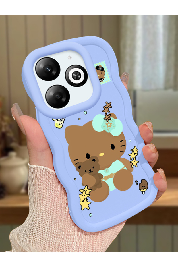 Infinix Smart 8 Pro Compatible Case Camera Protector Blue Silicone Couple Phone Case Kitty Pattern